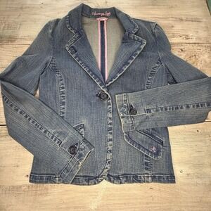 Vintage Y2K American Eagle Women's Denim One Button Denim Jacket Sz S EUC